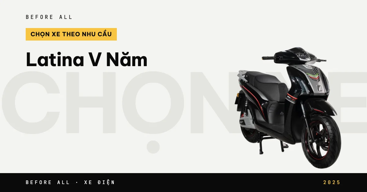 Ảnh bìa bài "Latina V Năm" của Before All: mẫu xe cắt nền trên chữ lớn, năm 2025
