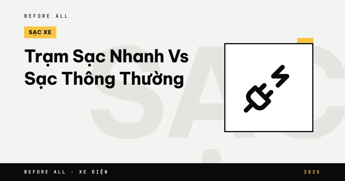Ảnh bìa bài "Trạm Sạc Nhanh Vs Sạc Thông Thường" của Before All: biểu tượng và từ khóa chủ đề, năm 2025